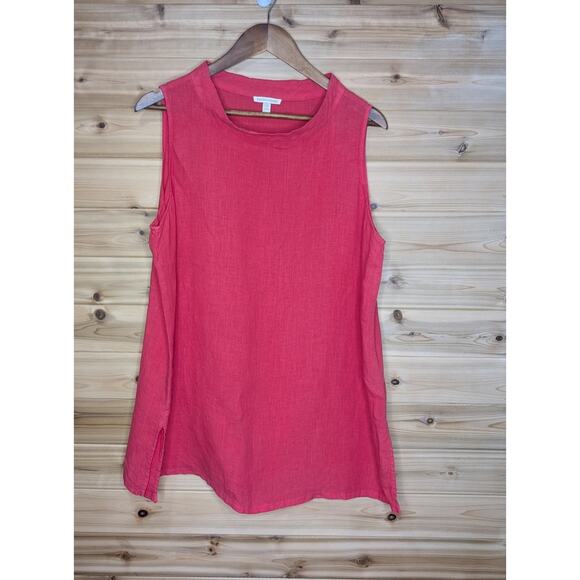 Eileen Fisher Tank Womens Large Coral Linen Sleeveless Blouse Lagenlook - Picture 1 of 8